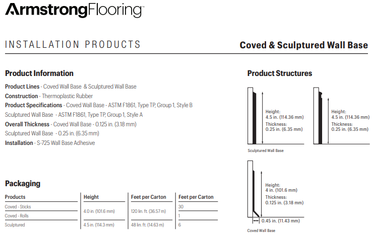 Coved & Sculptured Wall Base - Armstrong Wall Base.